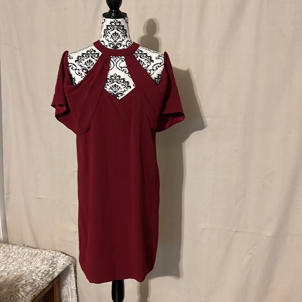 NWT BCBGMAXAZRIA Midi "DURAN" cold shoulder dress DEEPCRAN Sz XS Luxury